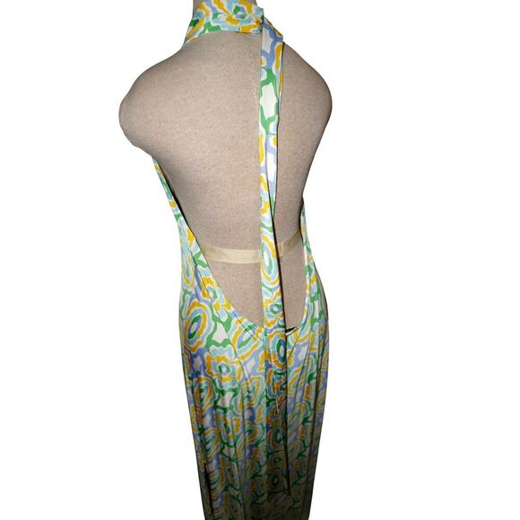 Zara Retro Floral Halter Maxi Dress XL Backless Tie Neck Summer Resort EUC - Picture 9 of 11